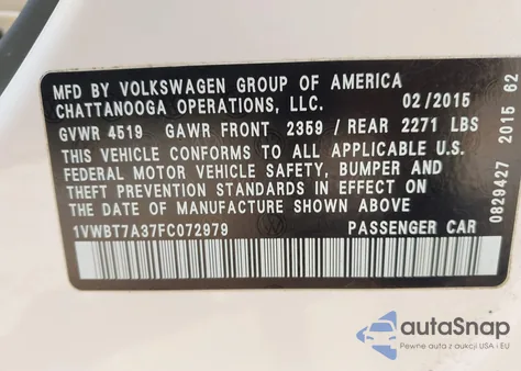 2015 Volkswagen Passat 1.8T Se from USA, damaged, VIN 1VWBT7A37FC072979